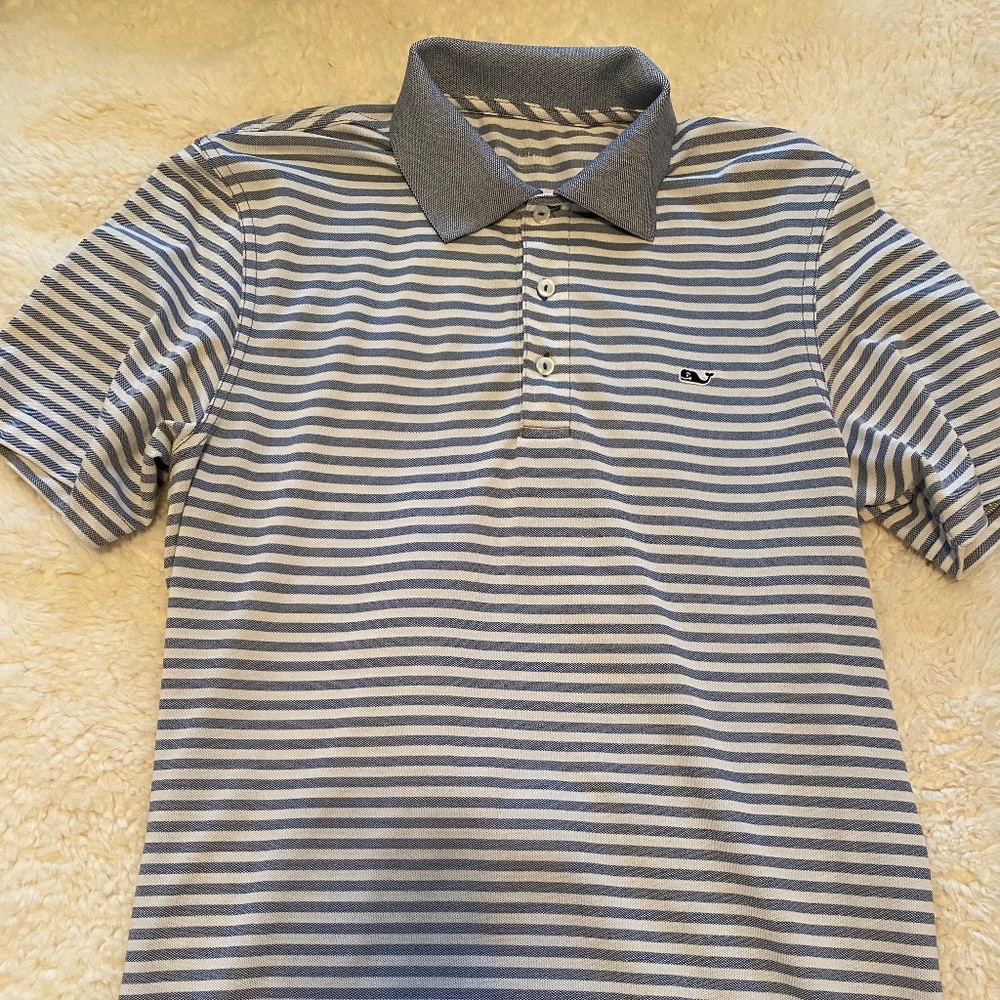 Vineyard Vines blue and white stripe Polo